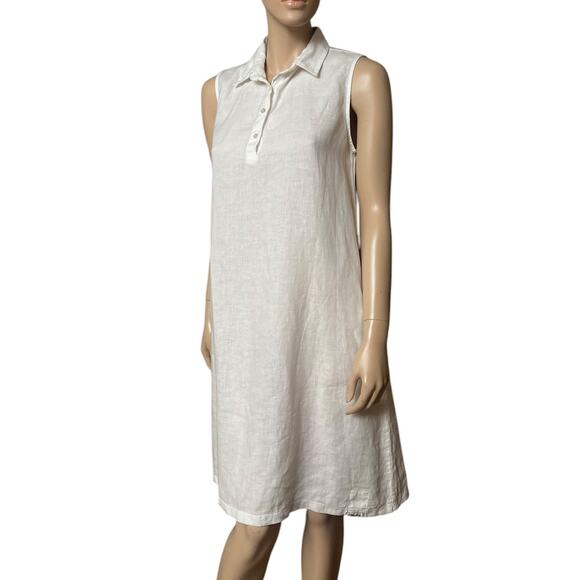 Claudio Milano 100% Linen Sleeveless White Shirt Dress Side Pockets Size Small - Picture 4 of 10